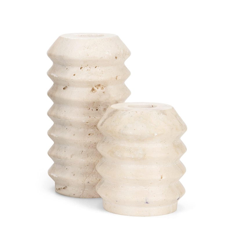 WORHE Candle Holders True Natural Travertine Stone 04 Thick Set of 2 Premium Marble Candlestick Holder for Wedding Dinning Party Candle Stand for 34 inch Thick Candles Color White ZT002