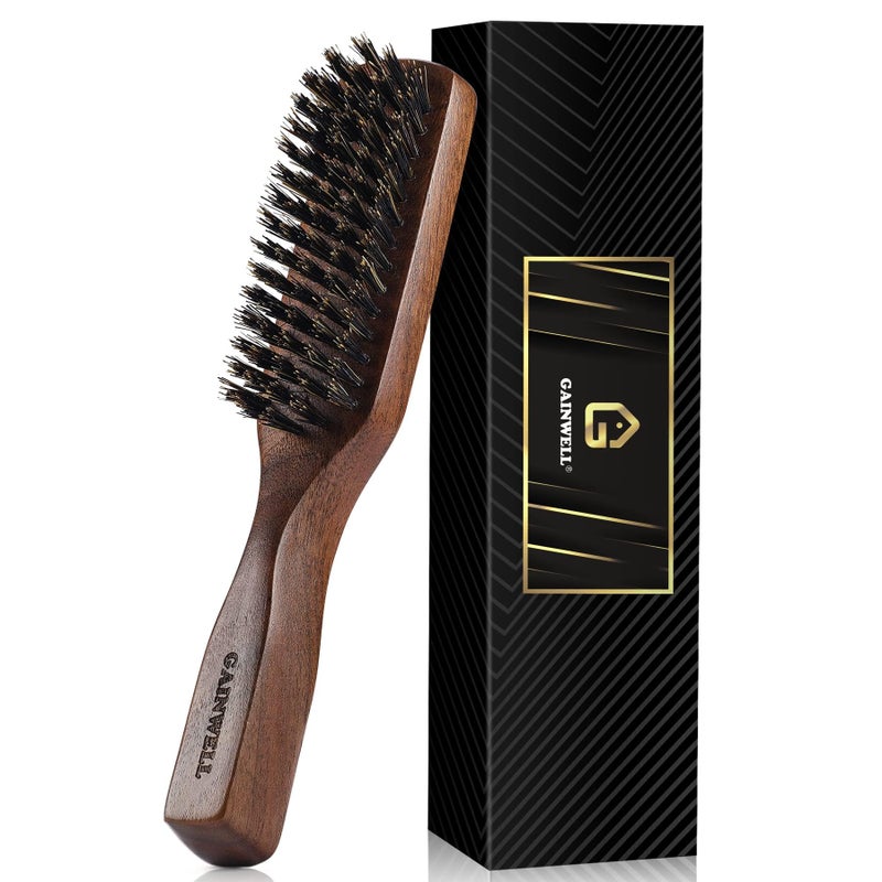 GAINWELL Mens Wild Boar Bristle Hair Brush for Men - Slick Back Hair Brush - Stiff Bristles for Thick Hair, Natural Black Walnut Wooden Handle Hairbrush, Beard Mustache Brush Comb by GAINWELL - Image 1