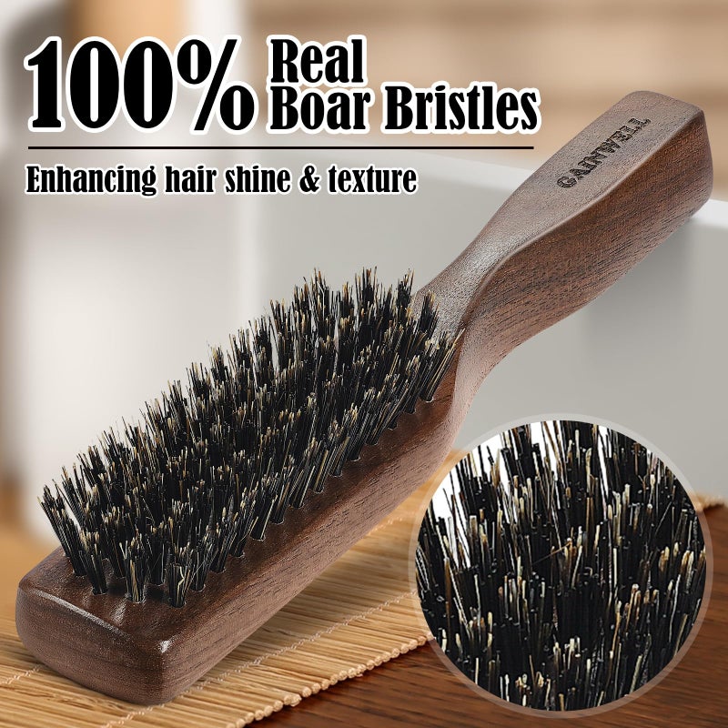 GAINWELL Mens Wild Boar Bristle Hair Brush for Men - Slick Back Hair Brush - Stiff Bristles for Thick Hair, Natural Black Walnut Wooden Handle Hairbrush, Beard Mustache Brush Comb by GAINWELL - Image 3