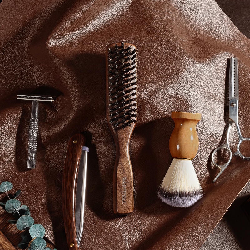 GAINWELL Mens Wild Boar Bristle Hair Brush for Men - Slick Back Hair Brush - Stiff Bristles for Thick Hair, Natural Black Walnut Wooden Handle Hairbrush, Beard Mustache Brush Comb by GAINWELL - Image 4