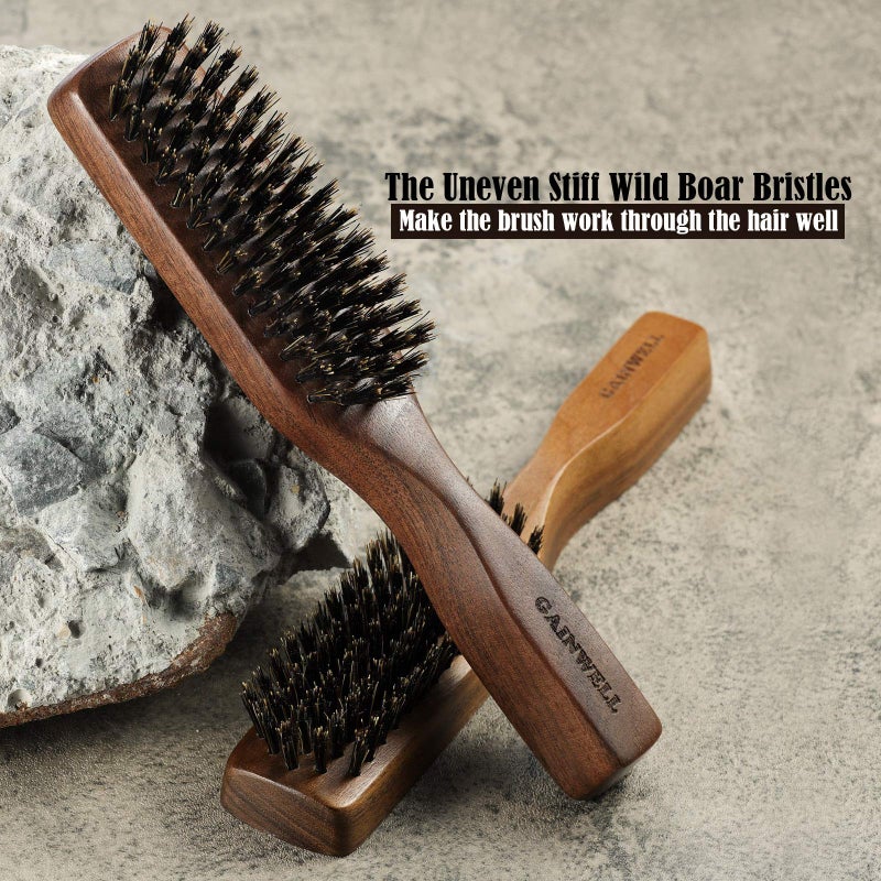 GAINWELL Mens Wild Boar Bristle Hair Brush for Men - Slick Back Hair Brush - Stiff Bristles for Thick Hair, Natural Black Walnut Wooden Handle Hairbrush, Beard Mustache Brush Comb by GAINWELL - Image 5