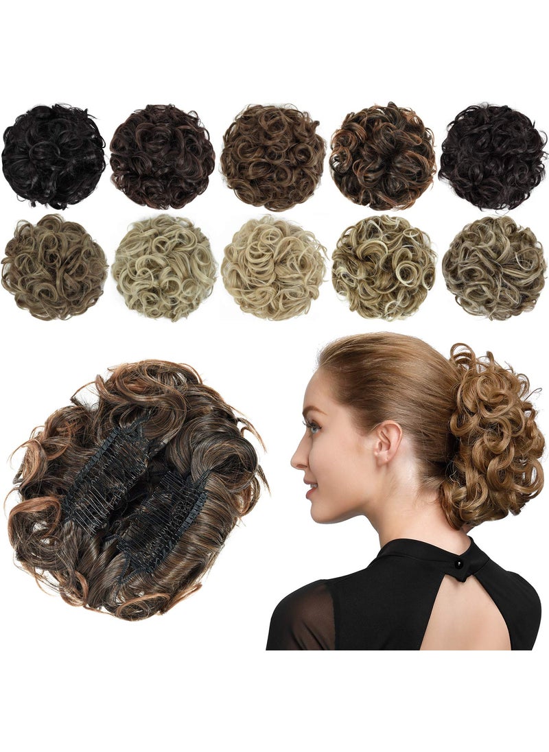 Rose bud Rose bud Chignon Hairpiece Curly Bun Extensions Scrunchie Updo Synthetic Combs in Messy Bun Hair Piece for Women Darkest Brown to Light Auburn 