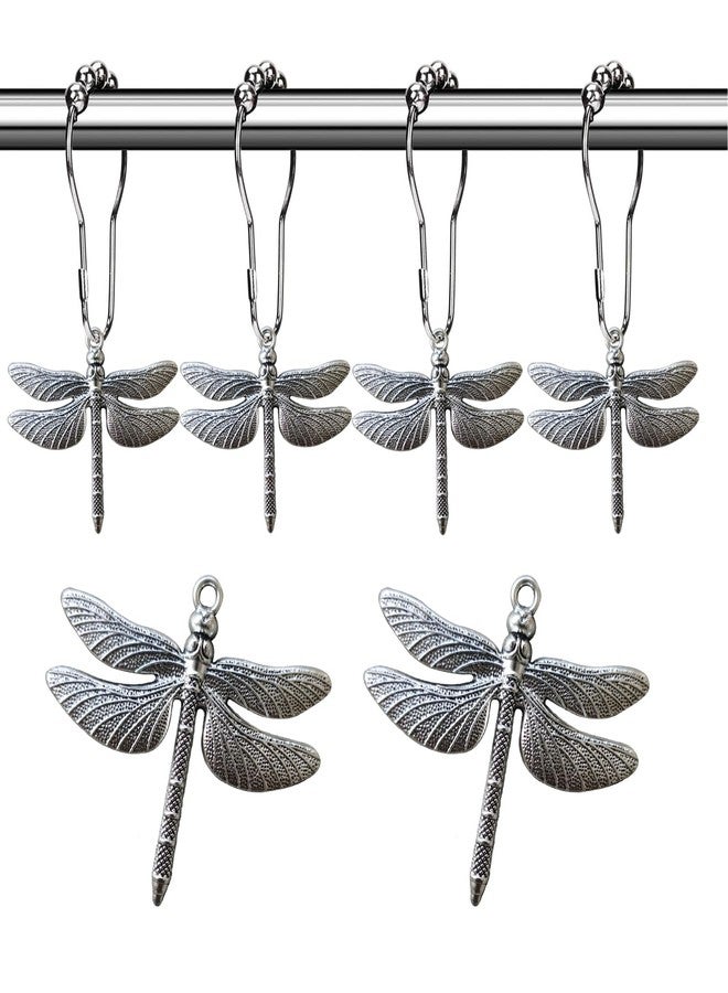 Aimoye Dragonfly Bathroom Shower Curtain Hooks - Rust Proof Shower Curain Rings,Decorative Bathroom Accessories Set, Natural Forest Garden Country Farm Theme Bathroom Decor, 12PCS - Image 1