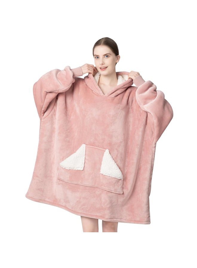 Touchat Wearable Blanket Hoodie, Oversized Sherpa Blanket Sweatshirt with Hood Pocket and Sleeves, Super Soft Warm Plush Hooded Blanket for Adult Women Men, One Size Fits All (Pink) - Image 1