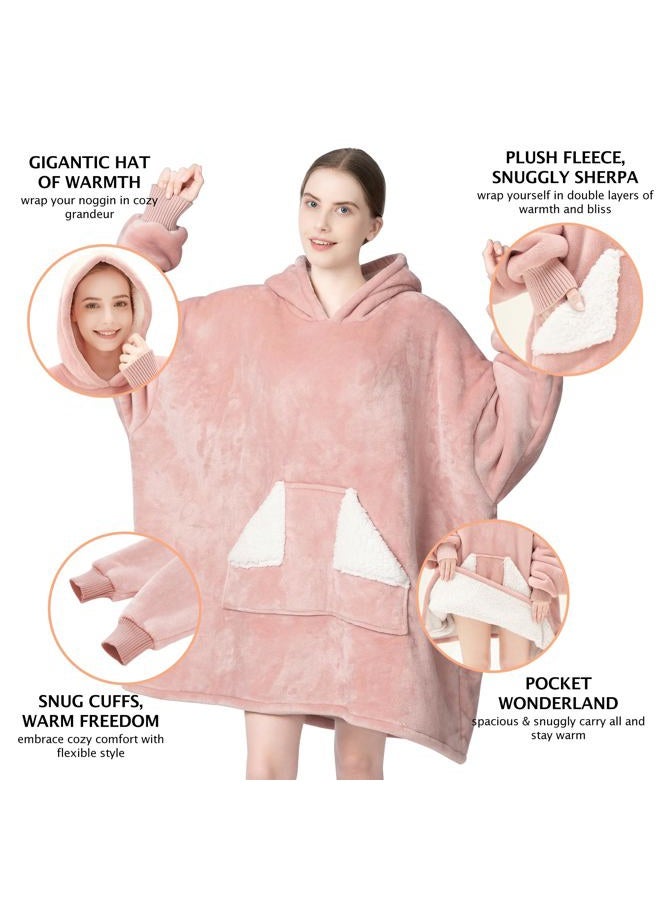Touchat Wearable Blanket Hoodie, Oversized Sherpa Blanket Sweatshirt with Hood Pocket and Sleeves, Super Soft Warm Plush Hooded Blanket for Adult Women Men, One Size Fits All (Pink) - Image 2