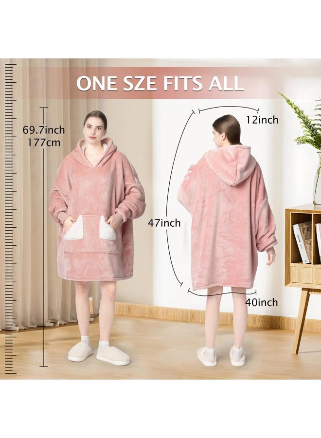 Touchat Wearable Blanket Hoodie, Oversized Sherpa Blanket Sweatshirt with Hood Pocket and Sleeves, Super Soft Warm Plush Hooded Blanket for Adult Women Men, One Size Fits All (Pink) - Image 4