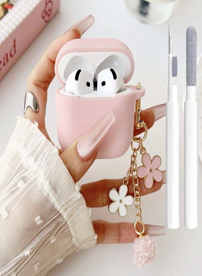 OTOPO Cute Case for Airpods 4 Cover for Girl Women with Pom pom Flower Keychain & Cleaner Kit, Soft Silicone Airpods iPod 4th Gen Protective Cover Skin for Airpod 4 2024 - Image 1