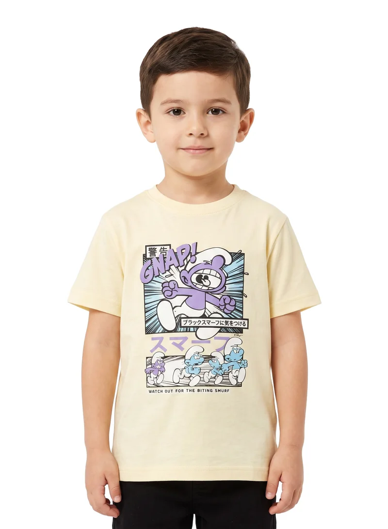 Trucare The Smurfs Gnap! Graphic T-Shirt for Kids | Comic Character Print Casual Crew Neck Tee