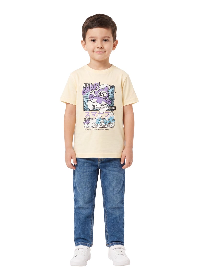 Trucare The Smurfs Gnap! Graphic T-Shirt for Kids | Comic Character Print Casual Crew Neck Tee - Image 3