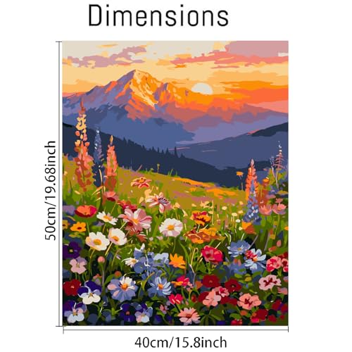 Clendo Landscape Paint by Numbers Kit for Adults Beginner, Flower Mountain Adult Paint by Number Kits on Canvas, Sunset Oil Painting Kit for Beginners Gift Home Wall Decor 16x20 Inch - Image 3