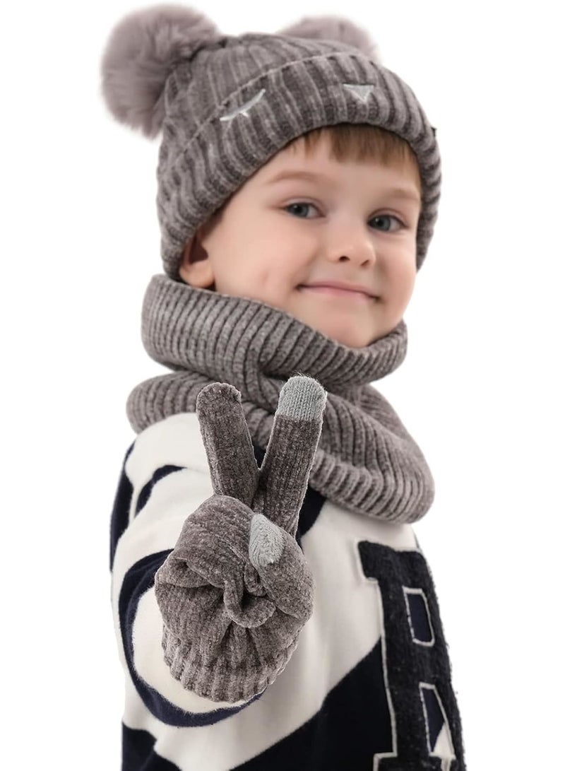 Zikra Warm Knit Beanie Hat, Neck Scarf, and Touchscreen Gloves Set for Toddler Boys and Girls (3-10 Years) - Perfect Winter Gift - Image 2