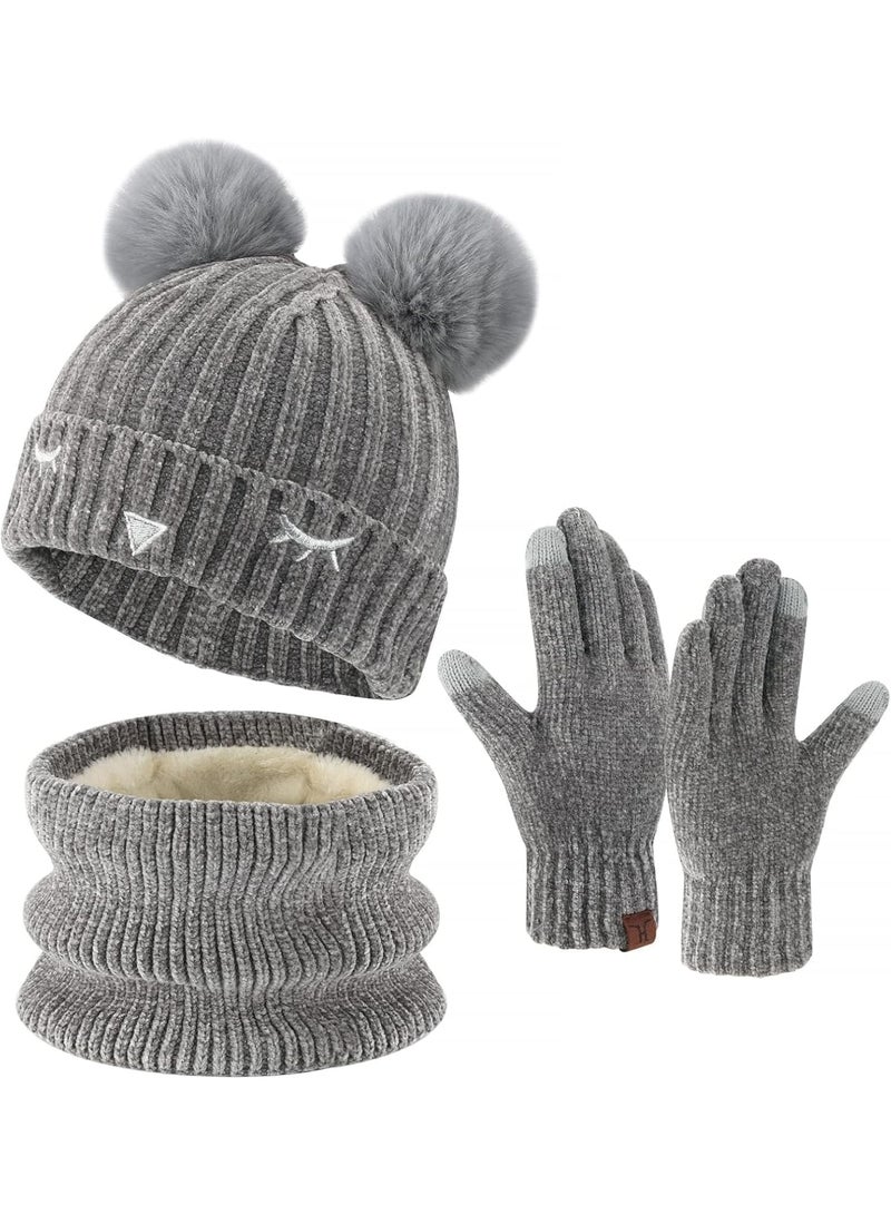 Zikra Warm Knit Beanie Hat, Neck Scarf, and Touchscreen Gloves Set for Toddler Boys and Girls (3-10 Years) - Perfect Winter Gift - Image 1