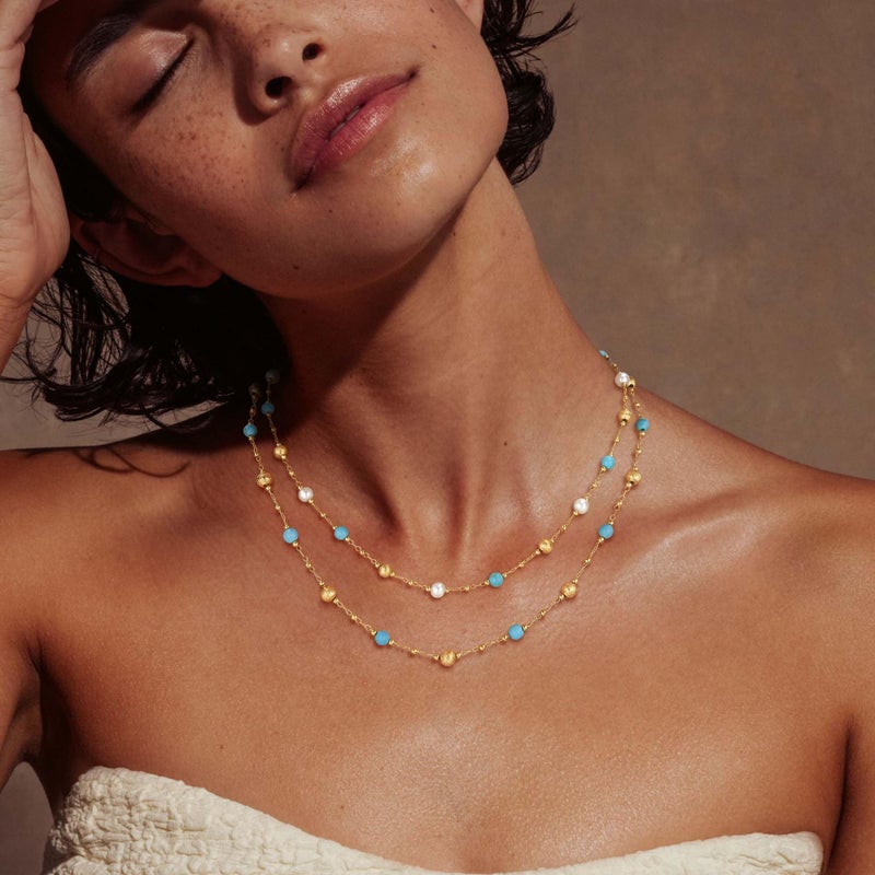 MTMY Beaded Necklaces for Women 14K Gold Plated Dainty Colorful Green/Rose Beaded Pearl Choker Necklace Delicate Boho Choker Necklace Jewelry Gift (turquoise pearl) - Image 2