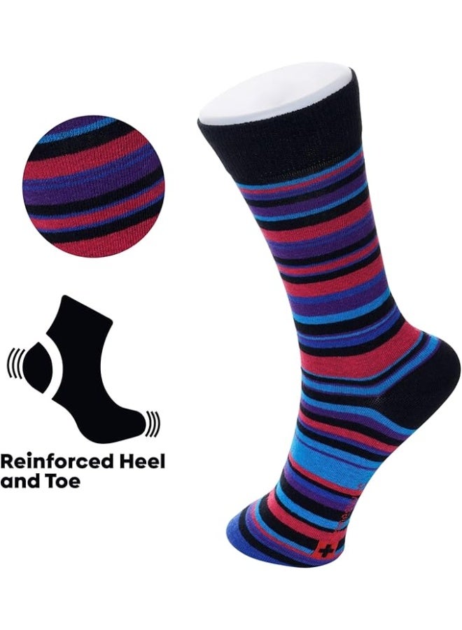 Alpine Swiss Mens Dress Socks 6 Pair Crew Sock Cotton Dress Socks for Men Solid Ribbed Argyle Pattern Multicolor Fun Designs - Image 3