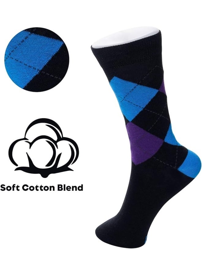 Alpine Swiss Mens Dress Socks 6 Pair Crew Sock Cotton Dress Socks for Men Solid Ribbed Argyle Pattern Multicolor Fun Designs - Image 2