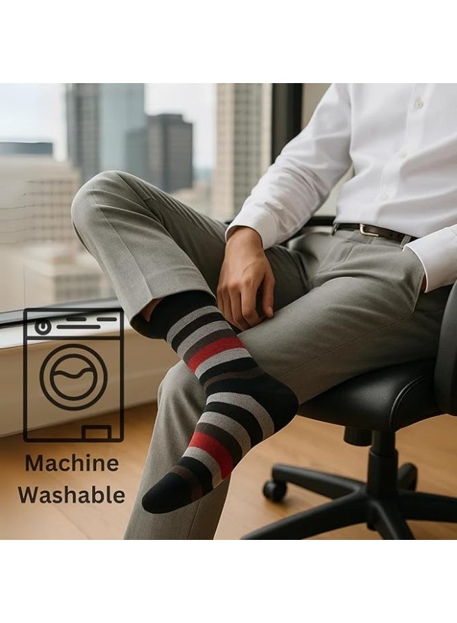 Alpine Swiss Mens Dress Socks 6 Pair Crew Sock Cotton Dress Socks for Men Solid Ribbed Argyle Pattern Multicolor Fun Designs - Image 4