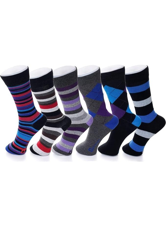 Alpine Swiss Mens Dress Socks 6 Pair Crew Sock Cotton Dress Socks for Men Solid Ribbed Argyle Pattern Multicolor Fun Designs - Image 1