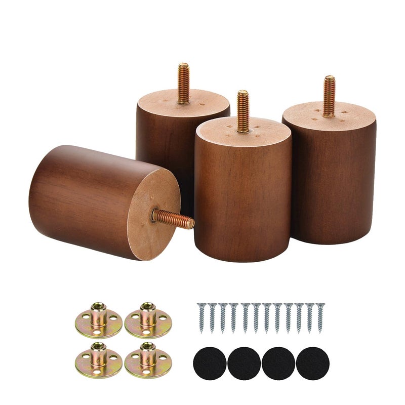 Maricome 3 in Wooden Legs Set of 4, Solid Round Wood Replacement Feet Predrilled M8 Boltï¼ŒSuitable for Sofa Couch Dresser Ottoman Cabinets Chair Screw in - Image 1