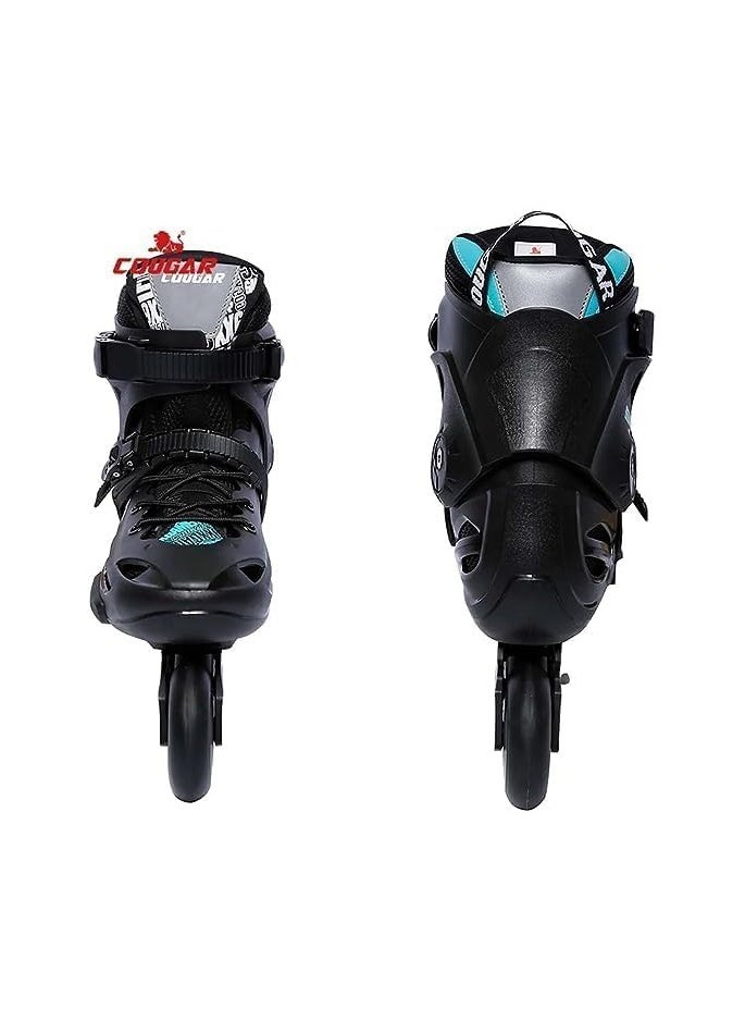 Cougar - COUGAR Roller Skate Shoe Cougar Model 509 For Adult Adjustable Roller Skates with 4 Illuminating Pu Wheels, Outdoors and Indoors Roller Blades for Boys Girls Beginners Color : Black Size : 40 - Image 1