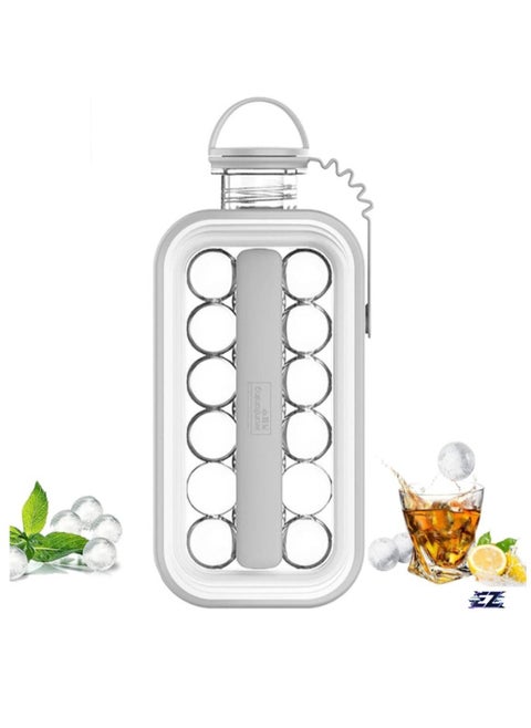 Portable 2-in-1 Ice Ball Maker & Ice Cube Tray with Lid – BPA-Free Ice Sphere Mold for Freezer, Makes 17 Round Ice Cubes (Gray)