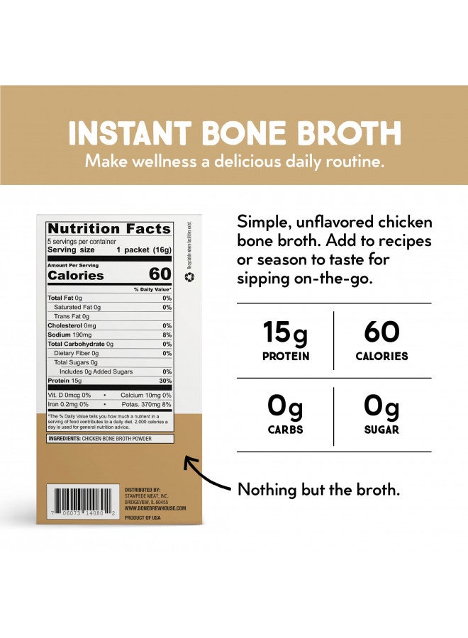 Bone Brewhouse Bone Brewhouse - Unflavored Chicken Bone Broth Protein Powder - Keto & Paleo Friendly - Instant Soup Broth - 15g Protein - Natural Collagen, Gluten-Free & Dairy Free - 5 Servings - Image 3