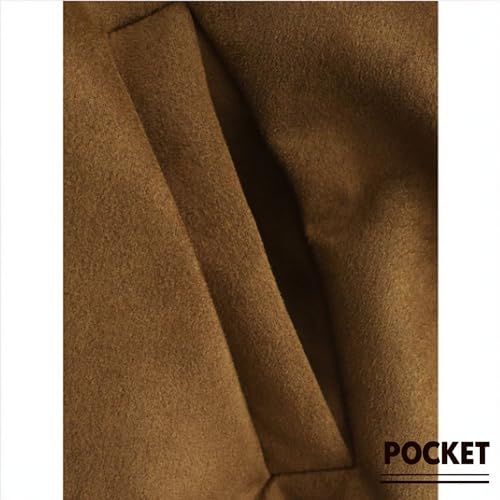 Xunger Women's Faux Suede Bomber Jacket Spring Lapel Pilot Coat Casual Oversized Long Sleeves Trendy Streetwear Outerwear(1026-01BrownPocket-S-RD) - Image 4