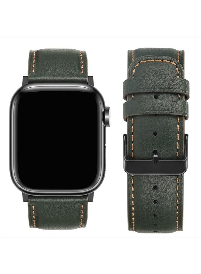 Tasikar Bands Compatible with Apple Watch Band 41mm 40mm 38mm Men Genuine Leather Replacement Band Compatible with Apple Watch Series 8 7 (41mm) SE 6 5 4 (40mm) 3 2 1 (38mm) - Green - Image 4