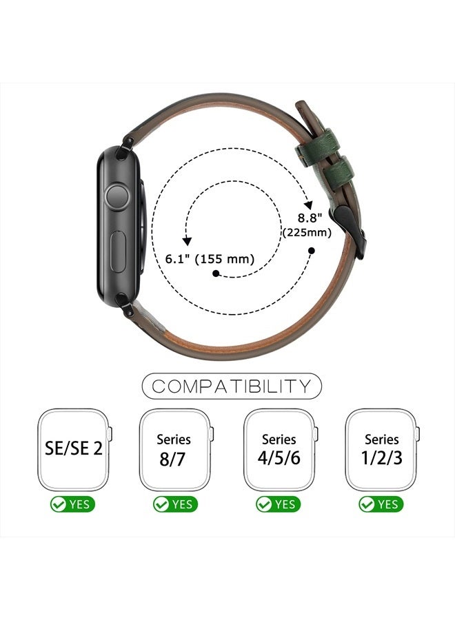 Tasikar Bands Compatible with Apple Watch Band 41mm 40mm 38mm Men Genuine Leather Replacement Band Compatible with Apple Watch Series 8 7 (41mm) SE 6 5 4 (40mm) 3 2 1 (38mm) - Green - Image 5