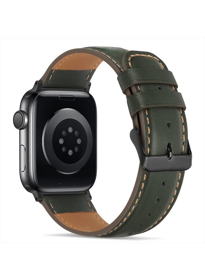 Tasikar Bands Compatible with Apple Watch Band 41mm 40mm 38mm Men Genuine Leather Replacement Band Compatible with Apple Watch Series 8 7 (41mm) SE 6 5 4 (40mm) 3 2 1 (38mm) - Green - Image 2