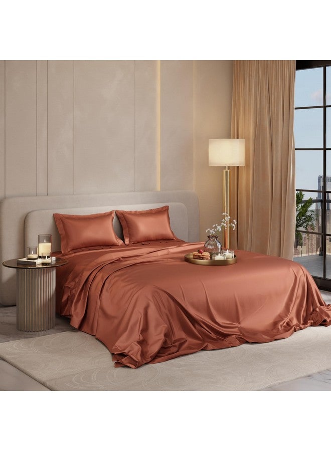 Stoa Paris Satin Bedsheet King Size with 2 Pillow Covers, 300TC Premium Bedsheets King Size, Home Decor, Ultimate Comfort, 274 cm x 228 cm, Date Night - Melted Caramel - Image 1