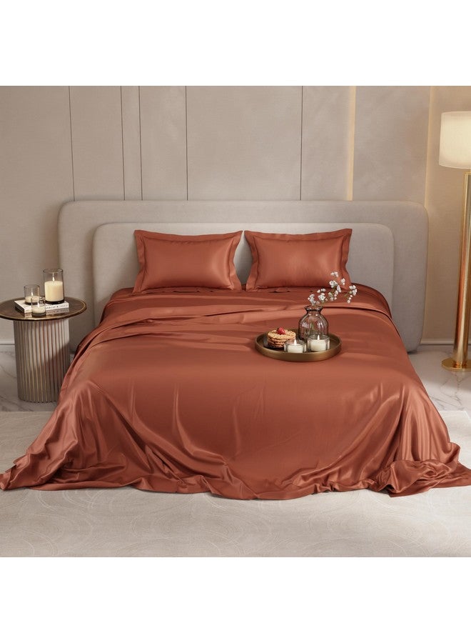 Stoa Paris Satin Bedsheet King Size with 2 Pillow Covers, 300TC Premium Bedsheets King Size, Home Decor, Ultimate Comfort, 274 cm x 228 cm, Date Night - Melted Caramel - Image 3