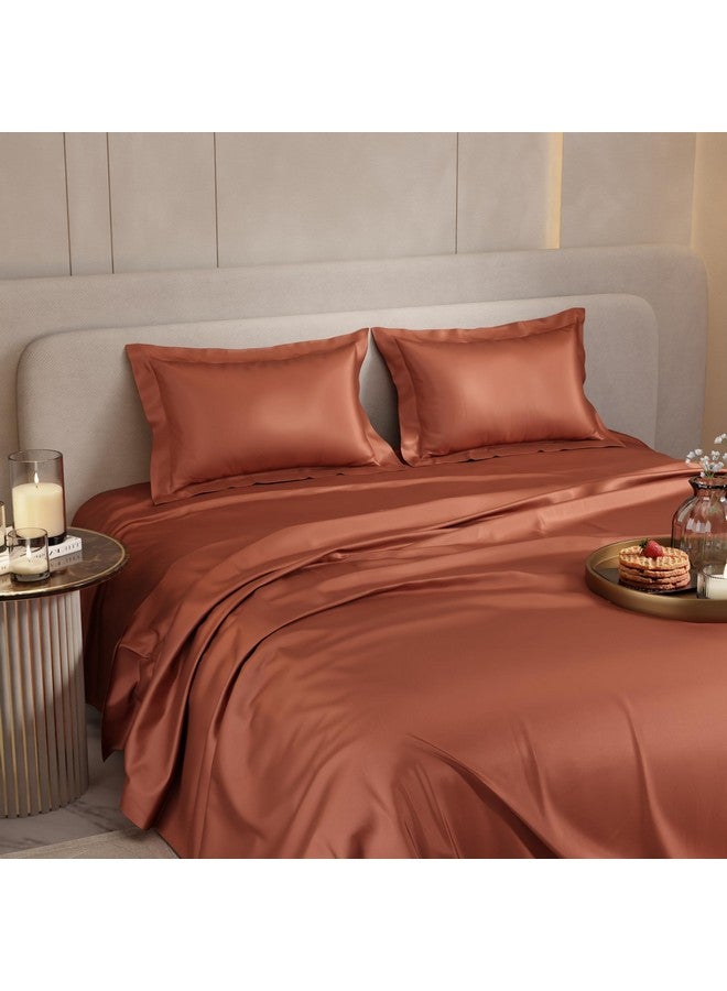 Stoa Paris Satin Bedsheet King Size with 2 Pillow Covers, 300TC Premium Bedsheets King Size, Home Decor, Ultimate Comfort, 274 cm x 228 cm, Date Night - Melted Caramel - Image 4