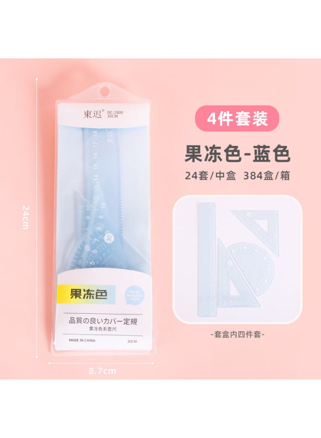 HELPS Cartoon Jelly Color Four-piece Ruler Set For Students 20cm Ruler Set High-value Learning Stationery Supplies - Image 1