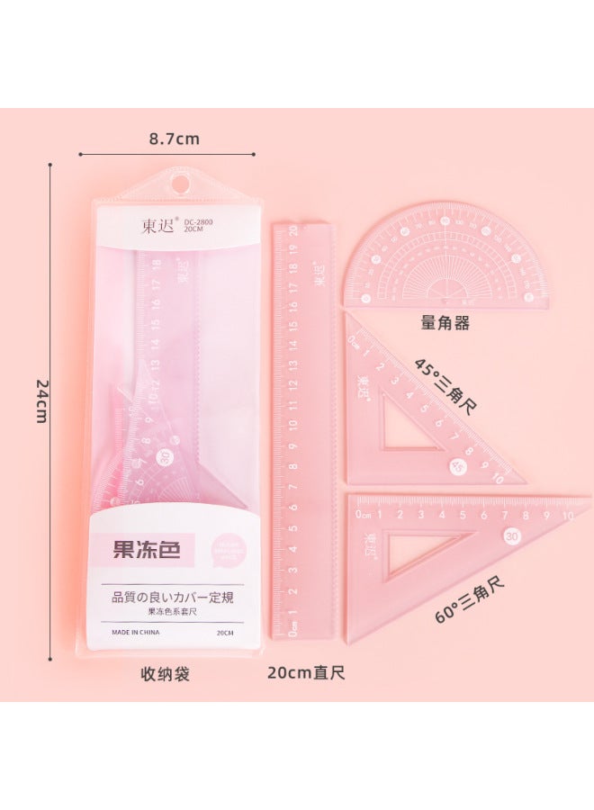 HELPS Cartoon Jelly Color Four-piece Ruler Set For Students 20cm Ruler Set High-value Learning Stationery Supplies - Image 3