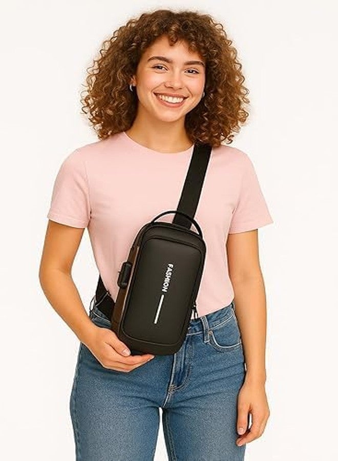 VYNEX Trendy Fashion Sling Bag with USB Charging Port | Waterproof Crossbody Shoulder Backpack for Men Women | Travel College Casual Lightweight Bag - Image 5