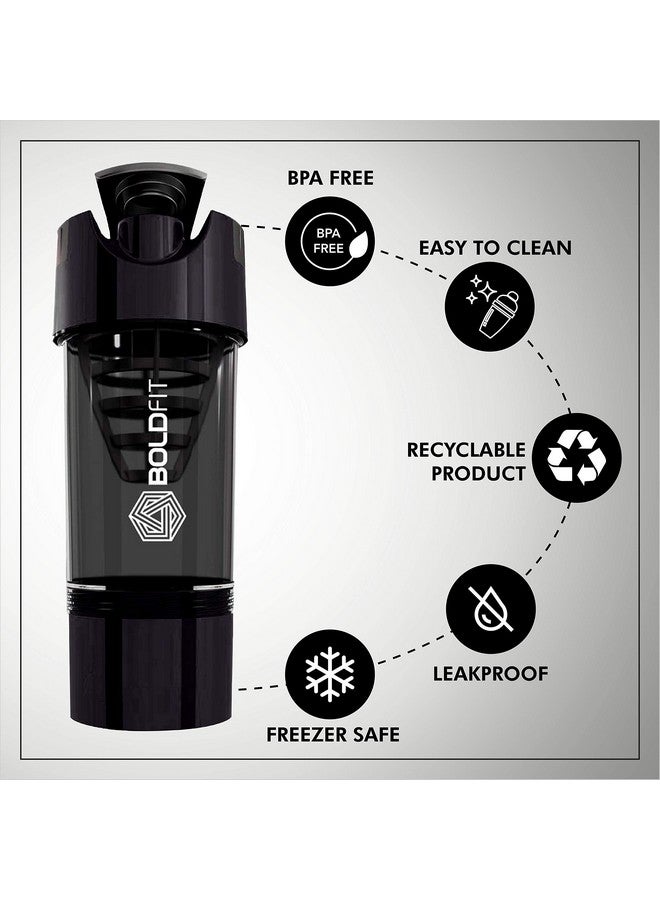 BOLDFIT زجاجة شايكر برو سايكلون من بولد فيت 500 مل مع حجرة إضافية، ضمان 100% ضد التسرب، مثالية للبروتين، قبل التمرين و BCAAs، زجاجة مصنوعة من مادة خالية من BPA (أسود) - Image 2