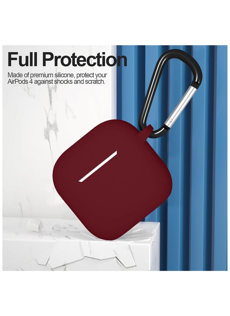 Generic - 2 Pack Silicone Case Compatible with AirPods 4, Protective Silicone Skin Accessories with Keychain for Apple AirPods 4th Generation Case, Front LED Visible (Black,Maroon) - Image 1