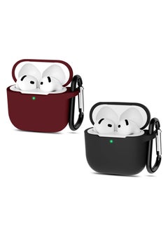 2 Pack Silicone Case Compatible with AirPods 4, Protective Silicone Skin Accessories with Keychain for Apple AirPods 4th Generation Case, Front LED Visible (Black,Maroon)