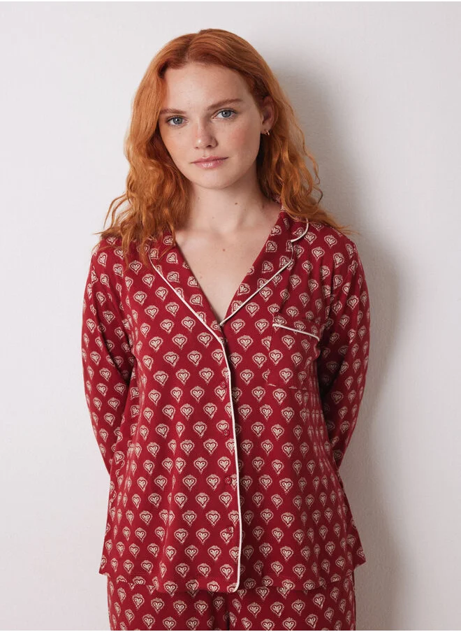 women'secret Red Long Shirt Pajamas With Hearts