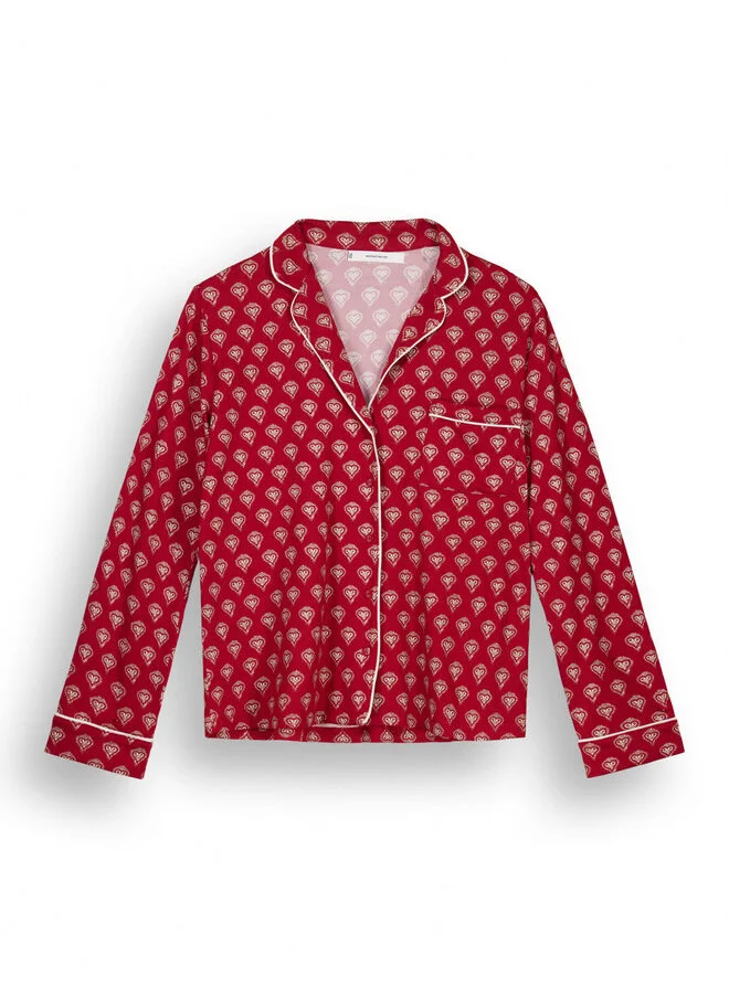 women'secret Red Long Shirt Pajamas With Hearts