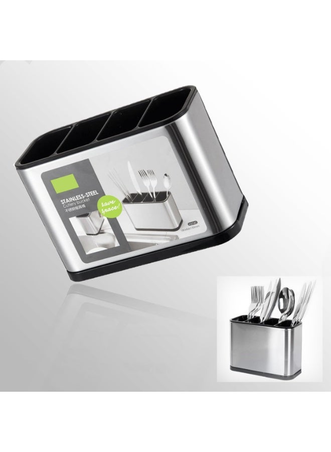 Silver cutlery organizer for countertop, silver cutlery holder for forks, knives and spoons, 4-compartment cutlery holder - Image 1
