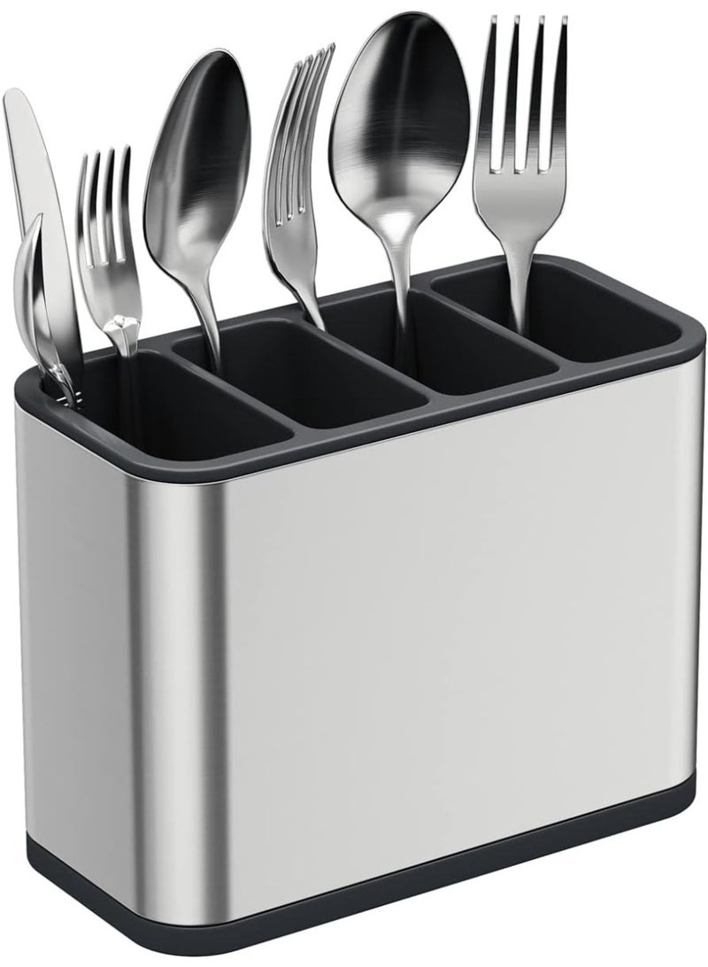 Silver cutlery organizer for countertop, silver cutlery holder for forks, knives and spoons, 4-compartment cutlery holder - Image 2