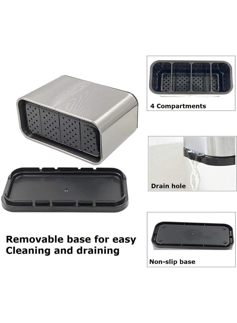 Silver cutlery organizer for countertop, silver cutlery holder for forks, knives and spoons, 4-compartment cutlery holder - Image 3