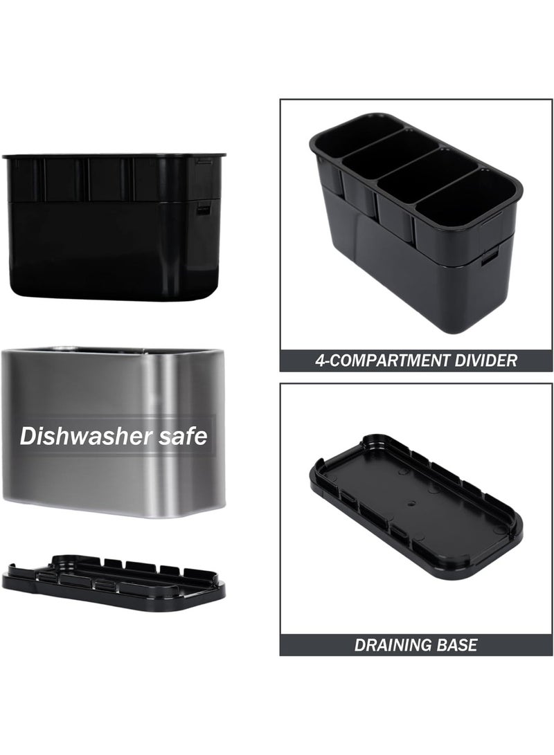 Silver cutlery organizer for countertop, silver cutlery holder for forks, knives and spoons, 4-compartment cutlery holder - Image 4