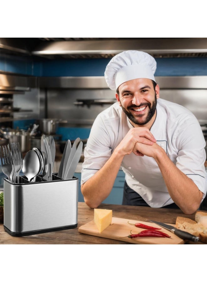 Silver cutlery organizer for countertop, silver cutlery holder for forks, knives and spoons, 4-compartment cutlery holder - Image 5