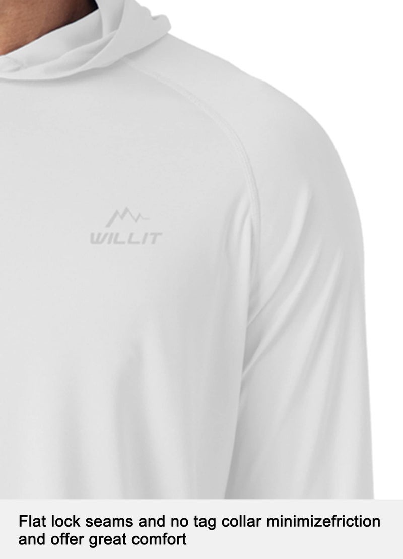 Willit Men's Sun Shirts UPF 50+ Rash Guard Long Sleeve Sun Protection Hoodie SPF UV Fishing Lightweight Athletic Running White L - Image 3