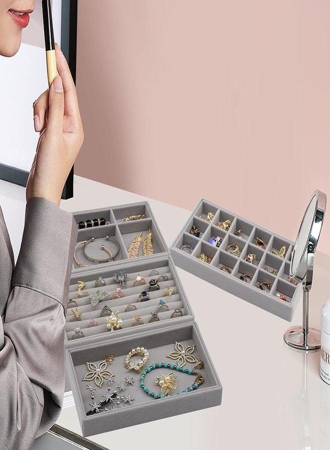 BuntyChiku Stackable Velvet Jewelry Trays Organizer For Drawer, Small Stackable Jewelry Display Tray For Ring Earring Bangle Bracelet Necklace, Jewelry Display Storage Box Showcase Drawer Organizer - Image 5