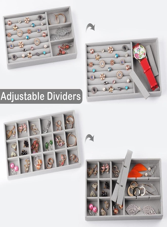 BuntyChiku Stackable Velvet Jewelry Trays Organizer For Drawer, Small Stackable Jewelry Display Tray For Ring Earring Bangle Bracelet Necklace, Jewelry Display Storage Box Showcase Drawer Organizer - Image 4