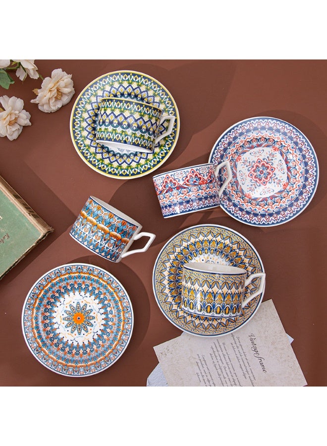 Vintage Moroccan Pattern Coffee Cup and Saucer Set，two mugs with two saucers and two spoons, home gift, Gift Box - Image 2