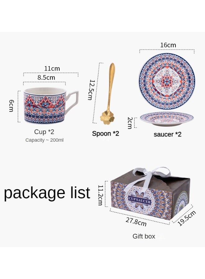 Vintage Moroccan Pattern Coffee Cup and Saucer Set，two mugs with two saucers and two spoons, home gift, Gift Box - Image 4